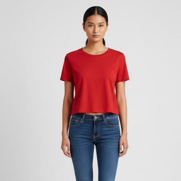 Monrow Red Box Cut T-Shirt Size Large NWT - Picture 1 of 7